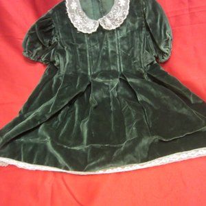 VTG HANDMADE BABY DRESS, VELVET TYPE FABRIC, LACE ACCENTS, LARGE